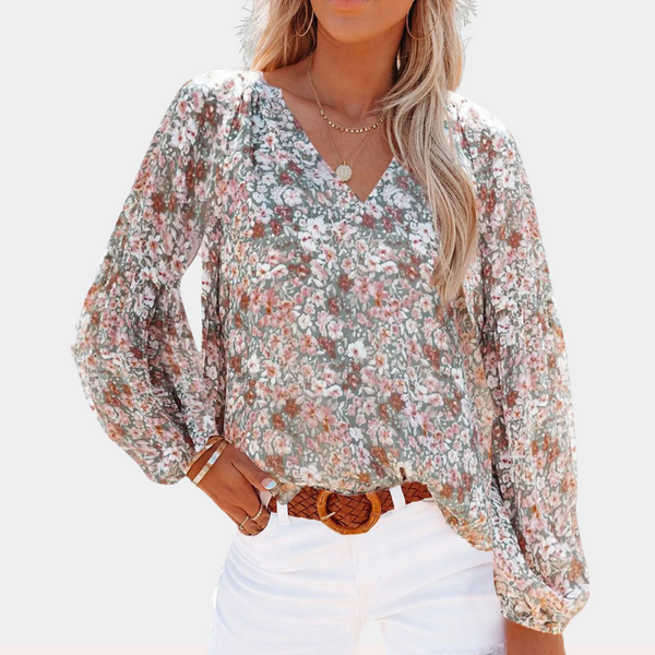 Blouse florale pour femmes - top élégante et décontractée à manches longues léger pour sorties estivales