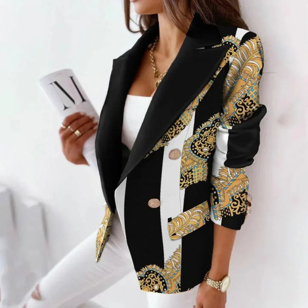 Blazer femme à motifs noir et or - veste élégante pour le bureau