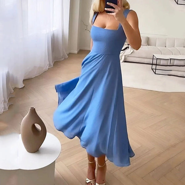 Robe midi sans manches pour femmes - silhouette fluide pour les occasions spéciales