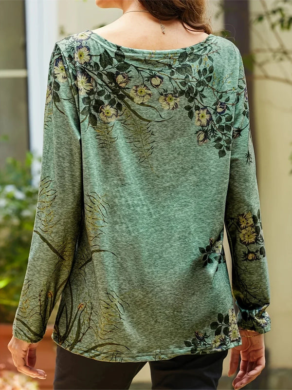 Blouse femme à manches longues avec imprimé floral - élégance décontractée pour un port quotidien