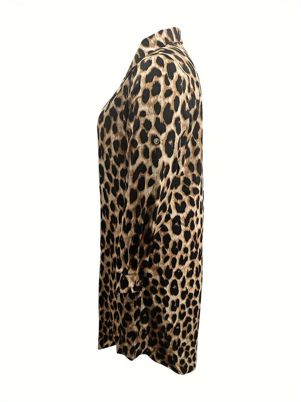 Robe chemise leopard chic pour femme - légère à manches longues, pour le quotidien