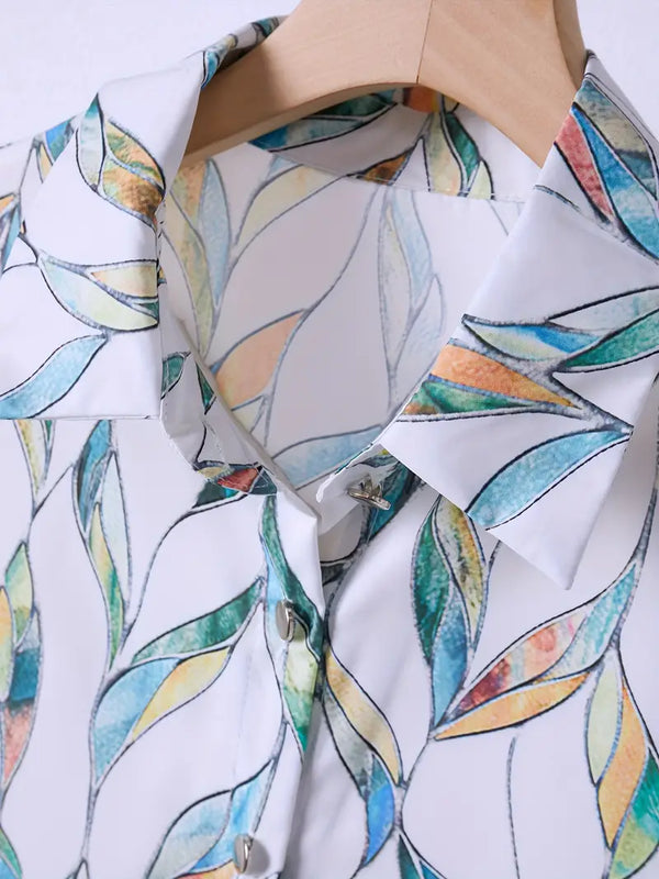 Blouse légère pour femmes avec motif feuilles - chemisier élégant à manches longues pour le quotidien