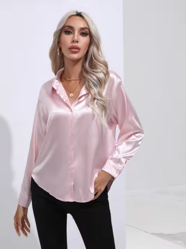 Blouse en satin pour femmes à manches longues - top chic et léger pour le bureau