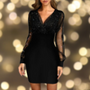 Robe festive femme avec détails scintillants - robe mini à manches longues pour les occasions spéciales
