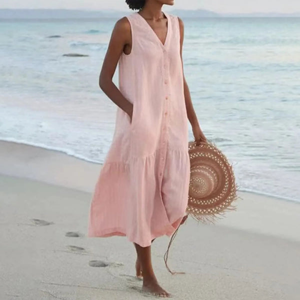 Robe midi chemise à boutons pour femmes - parfaite pour la plage et le quotidien