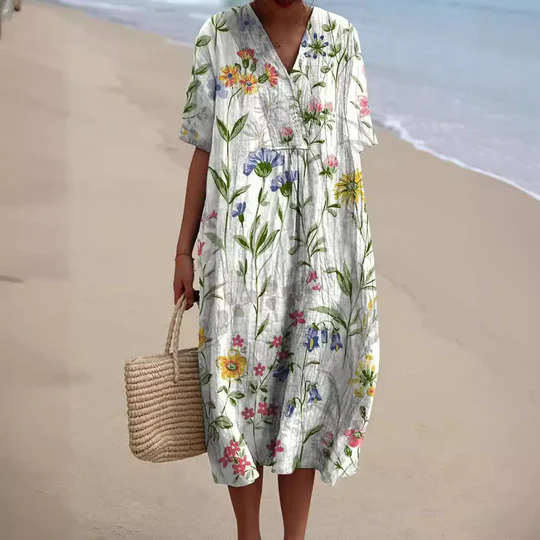 Robe d'été fleurie - robe de plage à coupe décontractée pour femmes