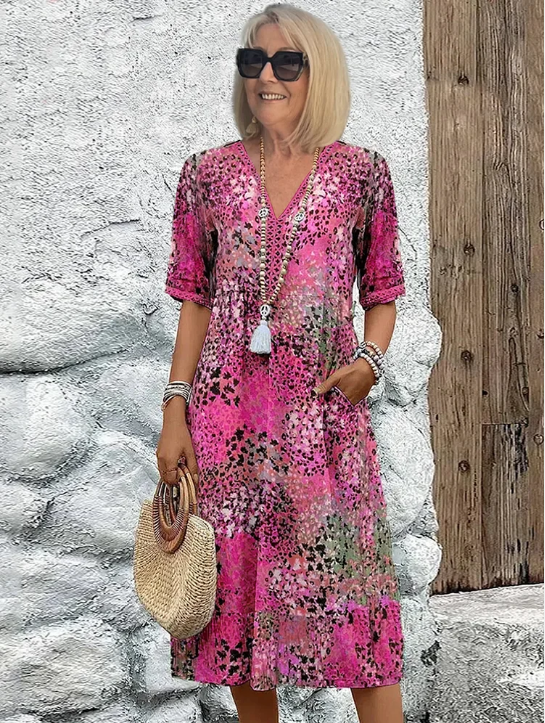 Robe décontractée en lin léger - design décontracté à col en v pour vos sorties d'été