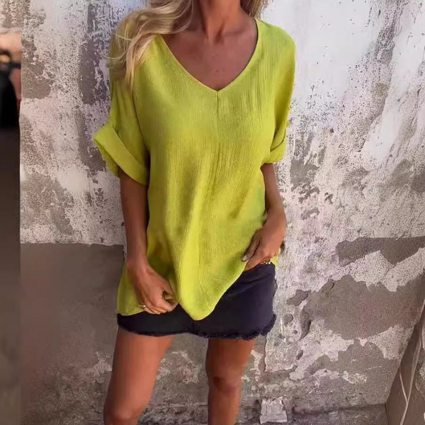 Blouse légère à col en v pour femmes - style décontracté chic pour les journées d'été