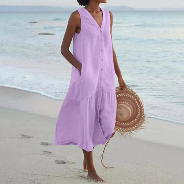 Robe midi chemise à boutons pour femmes - parfaite pour la plage et le quotidien