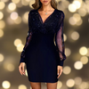 Robe festive femme avec détails scintillants - robe mini à manches longues pour les occasions spéciales