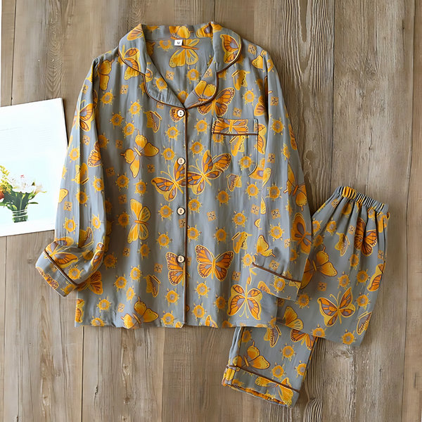 Ensemble de pyjama 2 pièces pour femmes en coton avec imprimé papillon - loungewear cocooning pour vos soirées chez vous