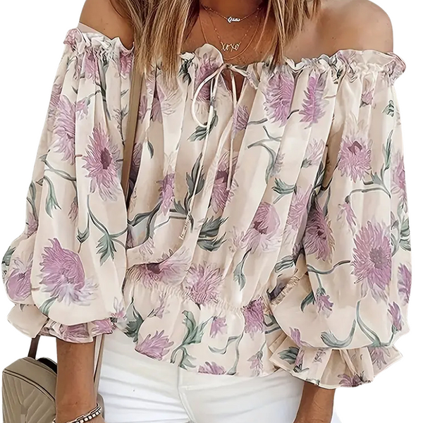 Blouse florale féminine élégante - top léger à épaules dénudées pour vos sorties estivales