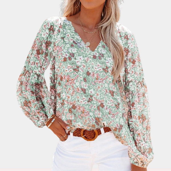 Blouse florale pour femmes - top élégante et décontractée à manches longues léger pour sorties estivales