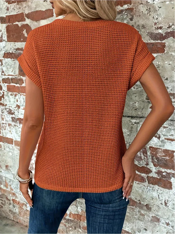 T-shirt en tricot waffle léger pour femme - blouse chic à manches courtes pour le quotidien