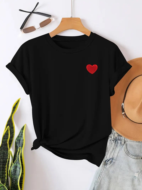 T-shirt casual féminin avec détail cœur - tee en coton doux pour le quotidien