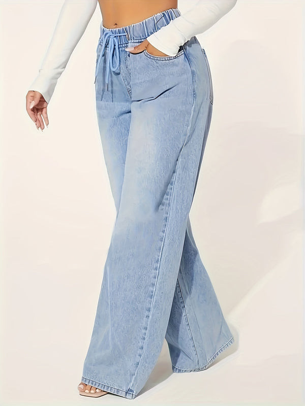 Jeans évasés - pantalon dames taille élastique bleu moyen