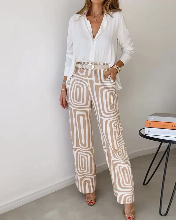 Ensemble pantalon et blouse pour femmes - mélange premium de coton et lin pour des occasions décontractées ou habillées