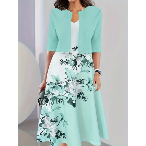 Robe midi fleurie 2 pièces et cardigan pour femme - une tenue décontractée élégante pour les dames stylées