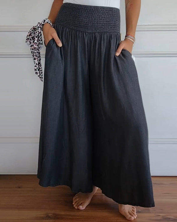 Pantalon large taille haute pour femmes - mélange de coton doux pour un look décontracté au quotidien