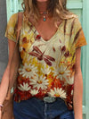 T-shirt féminin à motifs floraux - top d'été décontracté avec décolleté en v