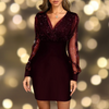 Robe festive femme avec détails scintillants - robe mini à manches longues pour les occasions spéciales