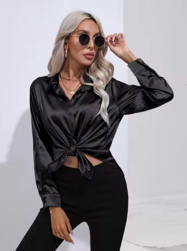 Blouse en satin pour femmes à manches longues - top chic et léger pour le bureau