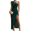 Robe de soirée pour femmes - élégante robe pailletée à épaule dénudée avec fente latérale - tenue formelle chic