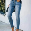 Jean skinny taille haute - un denim chic avec détails à boutons