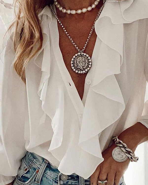 Blouse en fleurs à volants pour femme - style décontracté chic pour toutes les occasions