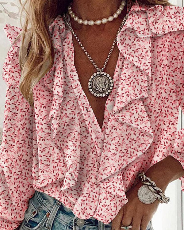 Blouse en fleurs à volants pour femme - style décontracté chic pour toutes les occasions