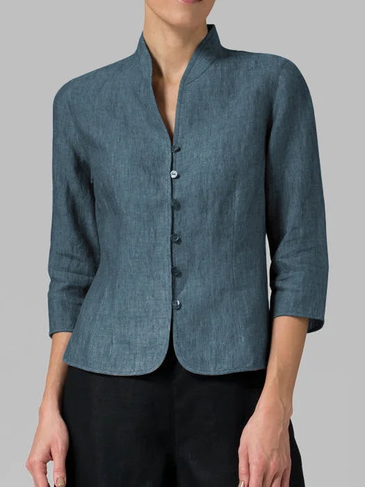 Blouse sur mesure pour femme à col montant - haut polyvalent à manches trois-quarts pour un look quotidien
