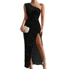 Robe de soirée pour femmes - élégante robe pailletée à épaule dénudée avec fente latérale - tenue formelle chic