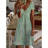 Robe midi décontractée pour femme, élégante à col en v, verte avec des motifs floraux - pour les sorties estivales et les garden-parties