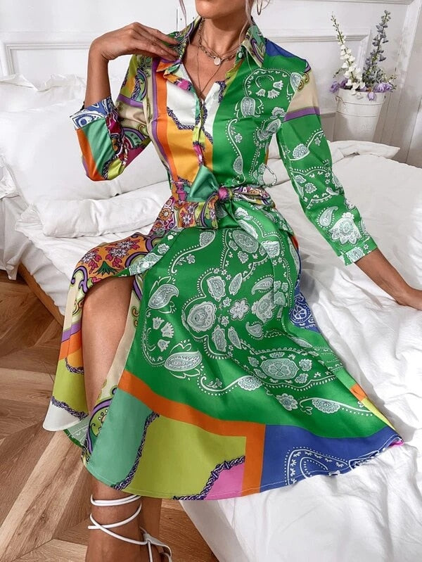 Robe chemise - robe imprimée ceinturée pour femmes