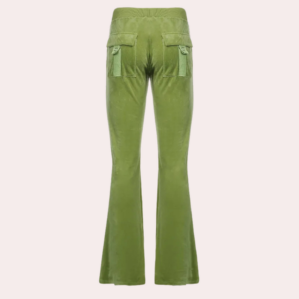 Pantalons flair décontractés pour femmes - tissu léger en vert apaisant pour le quotidien - pour se détendre et les sorties décontractées