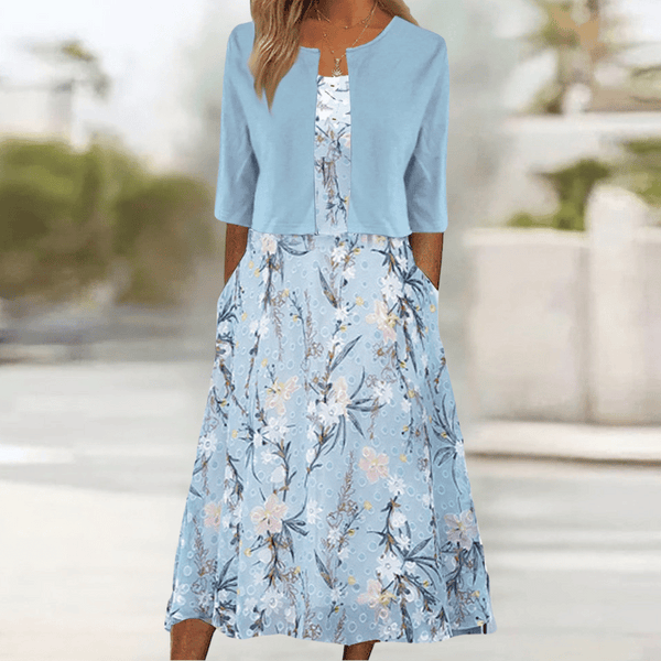 Ensemble floral midi femme 2 pièces avec cardigan - look chic et décontracté pour toutes les occasions