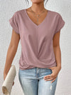 T-shirt femme à col v avec détail twist - blouse chic à manches courtes pour un style quotidien
