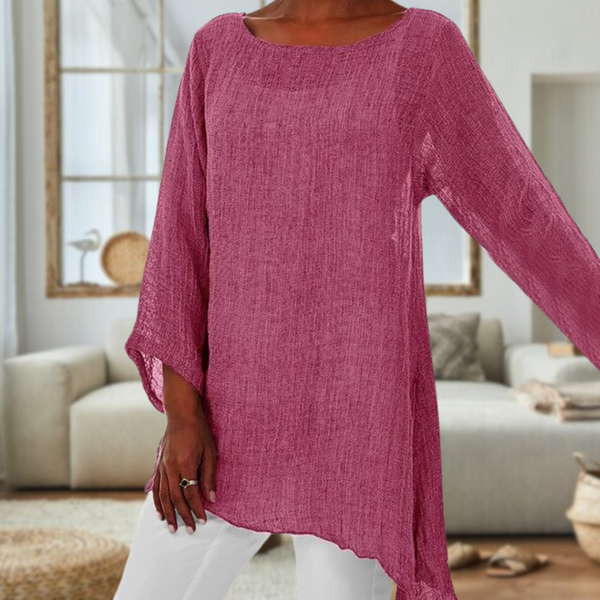 Blouse en lin pour femmes - top chic à manches longues pour ladies - vêtement léger et décontracté, pour le confort au quotidien