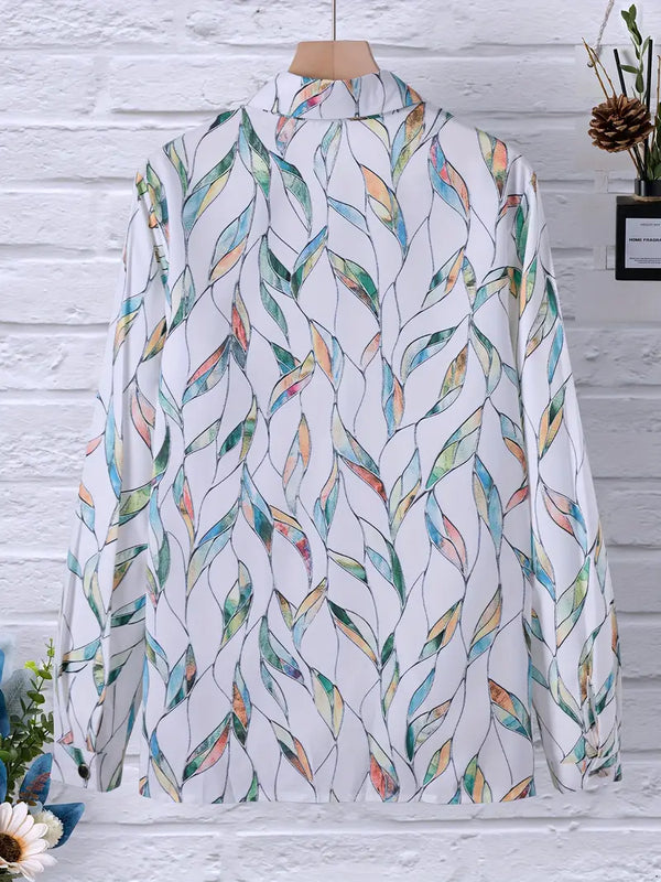 Blouse légère pour femmes avec motif feuilles - chemisier élégant à manches longues pour le quotidien