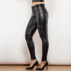 Pantalon slim en similicuir (PU) noir pour femmes avec détails zippés - bas élégants pour dames