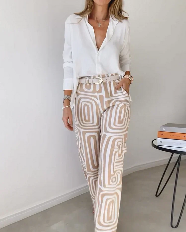 Ensemble pantalon et blouse pour femmes - mélange premium de coton et lin pour des occasions décontractées ou habillées