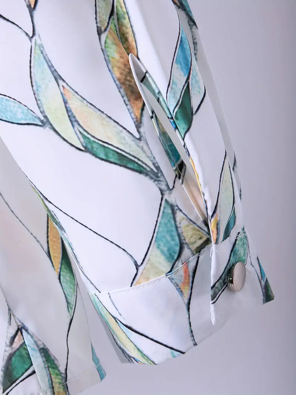 Blouse légère pour femmes avec motif feuilles - chemisier élégant à manches longues pour le quotidien