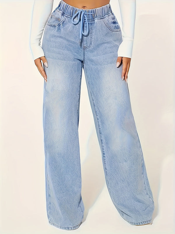Jeans évasés - pantalon dames taille élastique bleu moyen