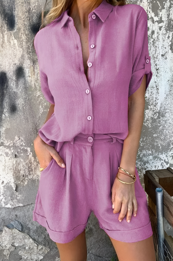 Ensemble d'été décontracté pour femmes : chemise et shorts légers - coupe ample, tissu respirant pour des journées décontractées