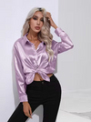 Blouse en satin pour femmes à manches longues - top chic et léger pour le bureau