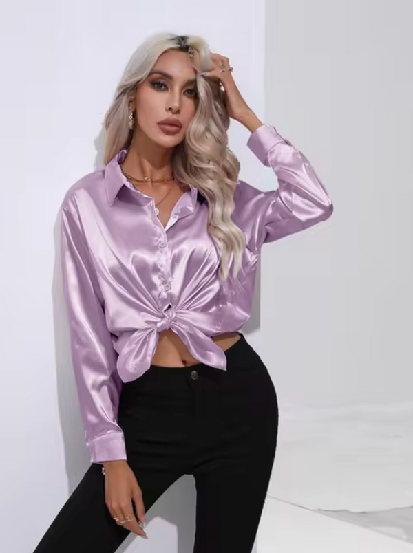 Blouse en satin pour femmes à manches longues - top chic et léger pour le bureau