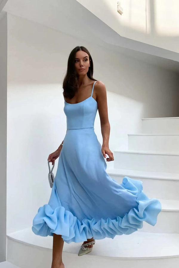 Robe de cocktail femme élégante midi à coupe évasée - tenue de soirée sans manches pour toutes les occasions