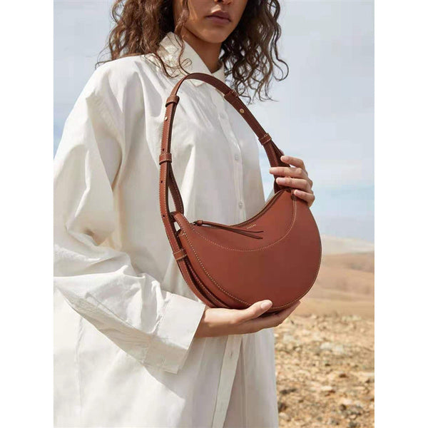Sac à main en similicuir (PU) pour femmes - sac bandoulière chic en similicuir (PU) marron au design demi-lune pour le quotidien