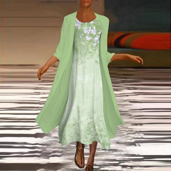 Ensemble robe fleurie et veste longue - élégance pour femmes