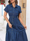 Robe midi en denim - bleu profond pour femmes avec boutons